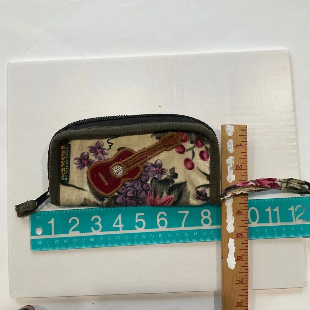 Gypsy Rose Boho Handmade Guatemala Floral Corduroy Guitar Wristlet Wallet Hippie